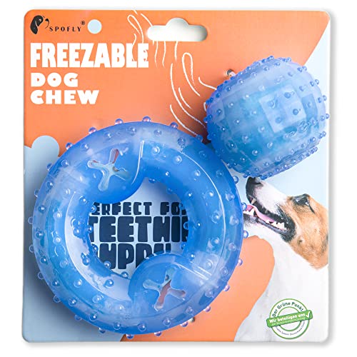 Dog Chew Toys for Aggressive Chewers, Puppy Teething Ring and Dog Ball, Treat Dispensing Dog Toys, Frozen Tough Puppy Toys Set