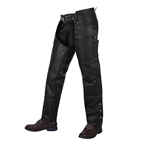 Alpha Cycle Vintage Black Cowboy Chaps - Leather Motorcycle Riding Pants for Men and Women - Motorcycle Overpants Mens - Adjustable and Protective Motorcycle Pants - Waist 44'' - Black