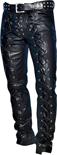 Cowboy Western Traditional Native American Leather Pants for Men Casual Classic Breeches Fashion Pant (Black Laces, 42'' Waist for 40'' 41'')