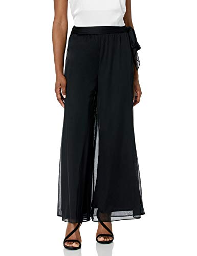 Alex Evenings Women's Wide Leg Dress Pant (Regular and Petite), Black Mesh Tie Waste, LP