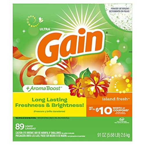 Gain Powder Laundry Detergent for Regular and HE Washers, Island Fresh Scent, 91 ounces (Packaging May Vary)