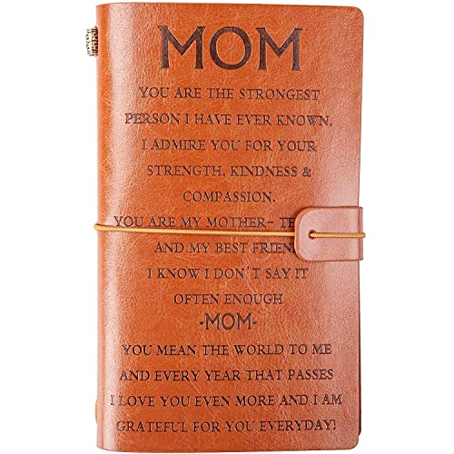 Apeso Mom I Love You Engraved Leather Journal - 140 Page Refillable Notebook for Writing, Sketching and More - Birthday, Thanksgiving, Christmas Gifts for Mom