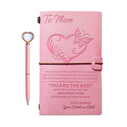 To My Mom s Gift - Pink Leather Journal+Heart Diamond Pen Set ,Engraved Notebook Writing Journal,Refillable Notepads,Travel Diary Graduation Back to School,Christmas,Birthday Gifts for Women(7.9"x4.7") (To Mom Journal (Heart))