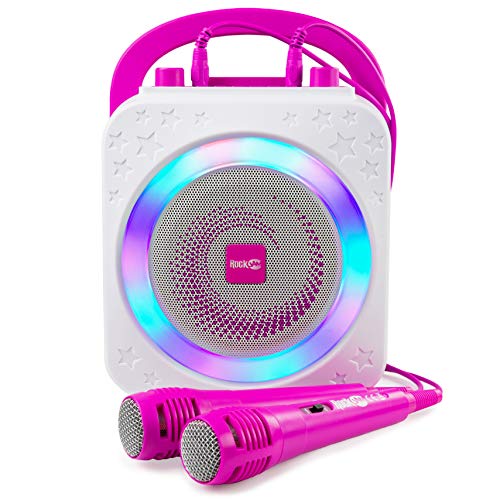 RockJam Party Bluetooth, 10Watt Speaker & Two Microphones, Pink 5-Watt Karaoke Machine, 10 (RJPS150-PK)