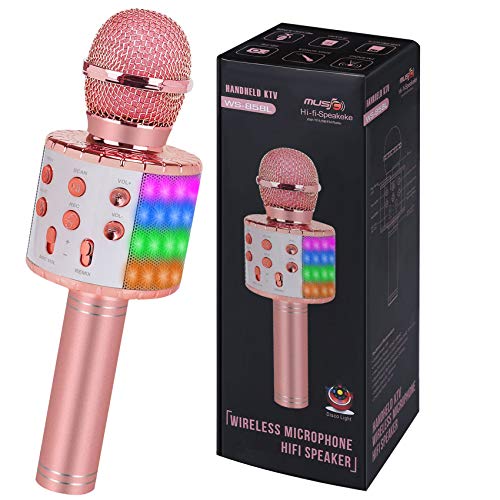 Toys For Girls Karaoke Microphone - Portable Wireless Bluetooth Karaoke Mic with Led Light, Toys For 4 5 6 7 8 9 10 Year Old Girl Christmas Birthday Gifts For Kids