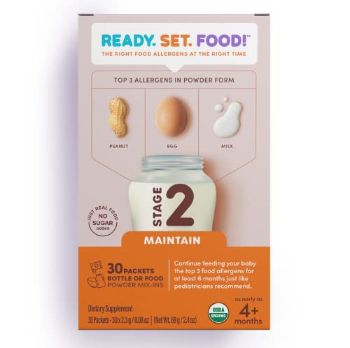 Ready Set Food | Early Allergen Introduction Mix-ins for Babies 4+ Mo | Stage 2 - 30 Days | Top 3 Allergens - Organic Peanut Egg Milk | Safe Easy Effective | For Bottle or Food