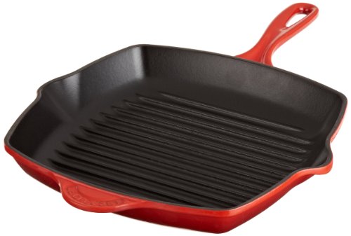 Le Creuset Enameled Cast-Iron 10-1/4-Inch Square Skillet Grill, Cerise (Cherry Red)