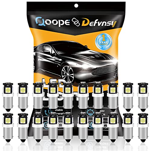 Qoope 20-Pack BA9S LED Bulb White, 1895 53 57 T11 T4W 64111 LED Bulb 12V 5SMD 5050 for Car Interior Dome Map License Plate Courtesy Step Glove Box Light