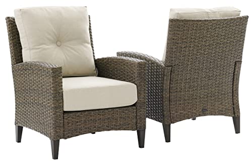 Crosley Furniture KO70210LB-OL Rockport Outdoor Wicker High Back Arm Chair, Set of 2, Light Brown