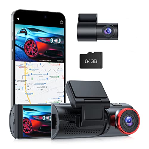 LAMTTO 4K Dash Cam Front and Rear, Built-in WiFi GPS Car Camera Touch Screen 4K/2.5K+1080P Dash Camera for Cars Night Vision, Capacitor,64GB Memory Card, Gesture Sensor