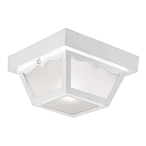 Design House 501858 Traditional 2-Light Outdoor/Indoor Ceiling Light Dimmable with Frosted Glass for Porch Entryway Patio, White