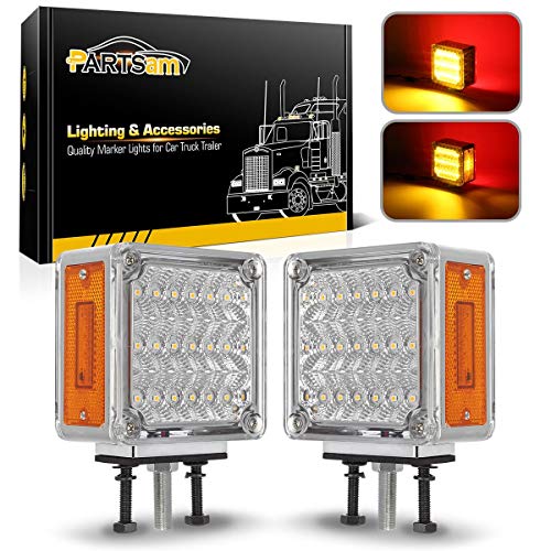 Partsam 2X Square Double Face LED Pedestal Light Cab Fender Turn Signal Light for Truck Towing Trailer,Dual Face LED Stop Turn Tail Parking Light Replacement for Peterbilt/Freightliner/Kenworth Trucks