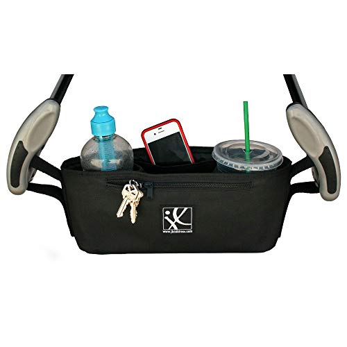 J.L. Childress Cargo 'N Drinks Parent Tray, Universal Stroller Organizer with Insulated Cup Holders, Folds into Stroller, Easy Velcro Attachment, Black