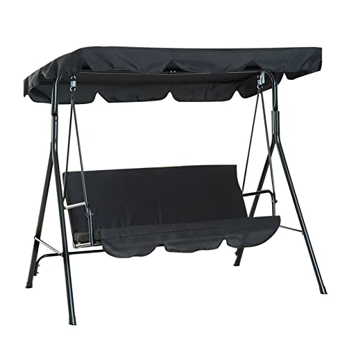 3 Seat Outdoor Patio Swing Chair, Swing Canopy Waterproof Cover Outdoor 3 Person Chair Top Cover(Black)