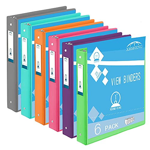 3 Ring Binders, Durable 1 Round Ring, Holds 8.5 * 11inch Papers, with 2 Pockets,6 Colors Binder Assorted Pack