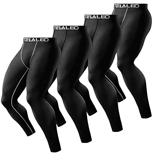TELALEO 4 Pack Men's Compression Pants Leggings Sports Tights Athletic Baselayer Workout Running Black XXL