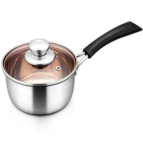 LIANYU 1QT Saucepan with Lid, 1 Quart Stainless Steel Saucepan, Small Pot Milk Soup Pan for Home Kitchen Restaurant, Long Heatproof Handle, Dishwasher Safe