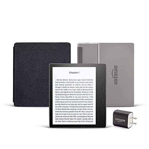 Kindle Oasis Essentials Bundle including Kindle Oasis (Graphite, Ad-Supported), Amazon Leather Cover, and Power Adapter