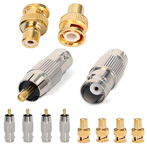 8Pc BNC to RCA Coaxial Adapters Brass Contact with 4 X BNC Female to RCA Male Nickel-Plated +4 X BNC Male to RCA Female Gold-Plated Coax Connector for CCTV Video Security Camera Monitors RF Coax Cable