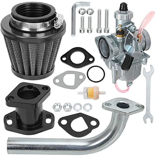 GREHUA VM22 Carburetor Carb Performance Intake Manifold 38mm Air Filter Exhaust Pipe Kit for Freight Predator 212cc GX200 6.5hp 196cc CT200U KT196 Baja MB200 Go Kart Engine Mini Bike Parts Black