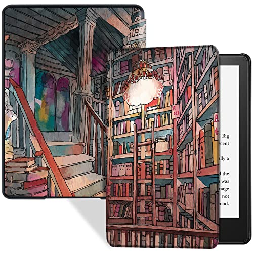 BOZHUORUI Slim Case for 6.8" Kindle Paperwhite (11th Generation - 2021) and Kindle Paperwhite Signature Edition - Lightweight PU Leather Folio Cover with Auto Wake/Sleep (Bookshelf)