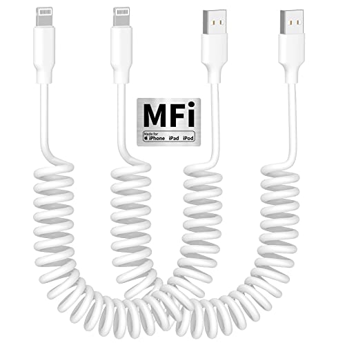 [Apple MFi Certified] 2Pack iPhone Coiled Lightning Cable for Car, 6FT USB to Lightning Fast Charger Cord for iPhone14/13/12/11 Pro Max/XS MAX/XR/XS/X/8/7/Plus/6S iPad/Airpods/iPod