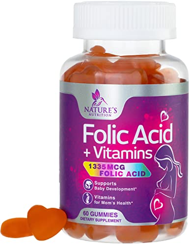 Folic Acid Prenatal Multivitamin Gummies, Prenatal Vitamins for Women with Folate, Vitamin C, D3, B6, B9 & B12 for During & Post Pregnancy - Nature's Non-GMO & Gluten-Free Supplement - 60 Gummies