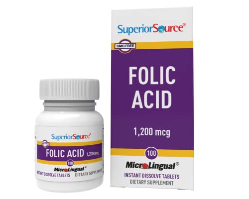 Superior Source Folic Acid Vitamin B9 1200 mcg Sublingual Instant Dissolve Tablets Under Tongue Melts, 100 Count