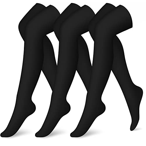 CHARMKING Thigh High Compression Socks for Women & Men Circulation (3 Pairs) Over the Knee High Stocking is Best for Running, Flight Travel, Supporting, Cycling, Pregnant 15-20 mmHg (S/M, Black)