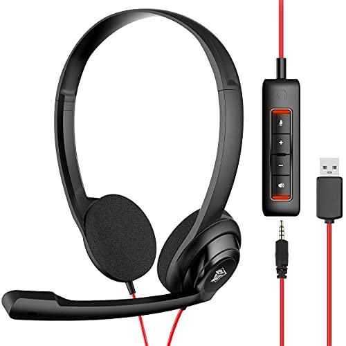 NUBWO USB Headset with Microphone for Laptop PC, Headphones with Noise Cancelling Microphone for Computer, On-Ear Wired Office Call Center Headset for Boom Skype Webinars, 5 Packs