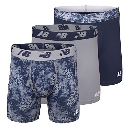 New Balance Men's 6" Boxer Brief Fly Front with Pouch, 3-Pack,Print/Steel/Pigment, Large (36"-38")