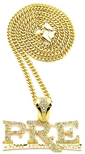 GWOOD PRE Pendant Necklace (GOLD COLOR WITH 24 INCH CUBAN CHAIN)