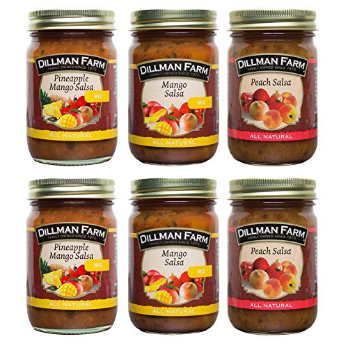 Dillman Farm Fruit Salsa Variety 6 Pack (3 flavors) |Pineapple Mango Salsa, Mango Salsa, Peach Salsa|
