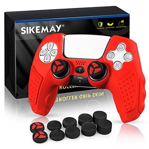 SIKEMAY PS5 Controller Cover Skin Case, Directly Applicable for PS5 Charger, Anti-Slip Sweatproof Silicone Protective for Playstation 5 Dualsense Controller with Thumb Grips Caps x 10 (Red)