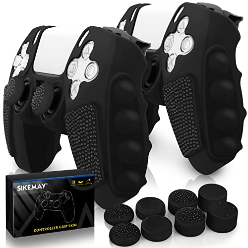 SIKEMAY Anti-Slip PS5 Controller Skin, Soft Thicken Non-Slip Studded Silicone Gel Grip Protective Cover Case for Playstation 5 Dualsense Controller Grip, 2 Pack with 8 x Thumb Grip Caps