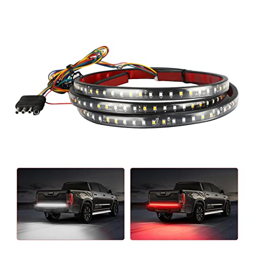 Truck Tailgate Light Bar, LED Single Row Tailgate Light Strip with Red Running Brake Lights Turn Signal White Reverse Light, IP67 Waterproof Light Strip for Cargo Truck SUV RV Boat (48'')