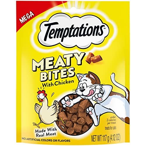 Temptations Meaty Bites, Soft and Savory Cat Treats, Chicken Flavor, 4.12 oz. Pouch