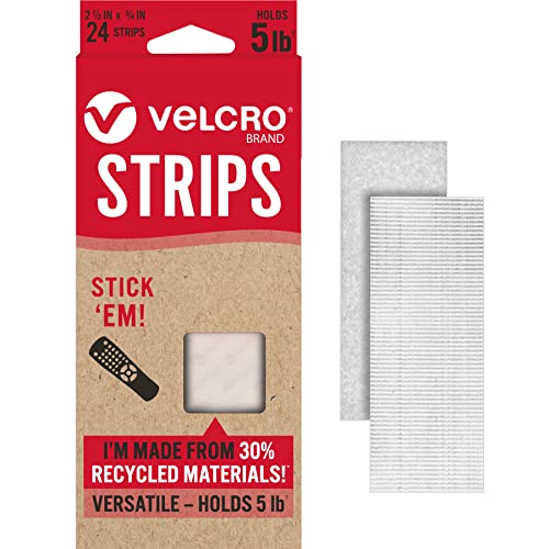 VELCRO Brand ECO Collection | 24 Sets | Stick'EM Hanging Strips with Adhesive | Easy Mounting | 2-1/2in x 3/4in, White with Sticky Back