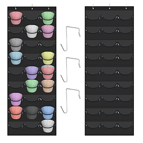 Hat Rack for Baseball Caps, 27 Pockets Over The Door Baseball Hat Organizer, Fitted Hat Storage for Closet Wall Mount Bag With Large Pockets & 3 Hooks, Hat Holder Hanger Organization to Display Caps