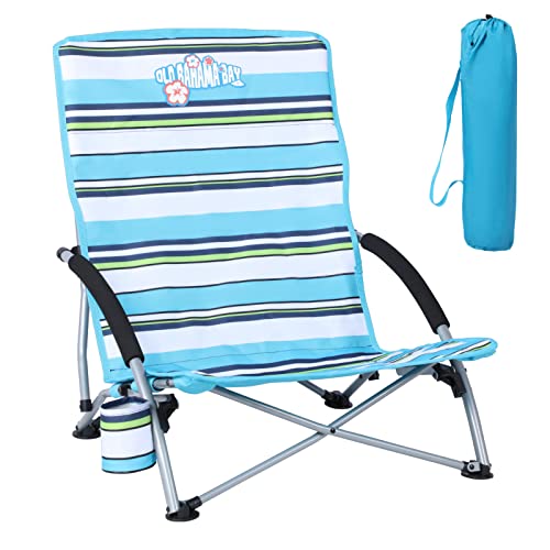 Old Bahama Bay Low Beach Camping Folding Chair with Cup Holder & Carry Bag Compact & Heavy Duty for Outdoor, Camping, BBQ, Beach, Travel, Picnic, Concert