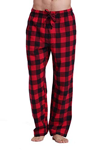 CYZ Men's 100% Cotton Super Soft Flannel Plaid Pajama Pants-BlackRedGingham-L