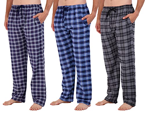 3 Pack: Mens Pajama Pants Cotton Super Soft Pajamas for Men Flannel Bottoms Fleece Buffalo Plaid Pj Gifts Lounge Pants Sleepwear Christmas Pijamas para Hombres Essentials Woven Button Fly,Set 4-M