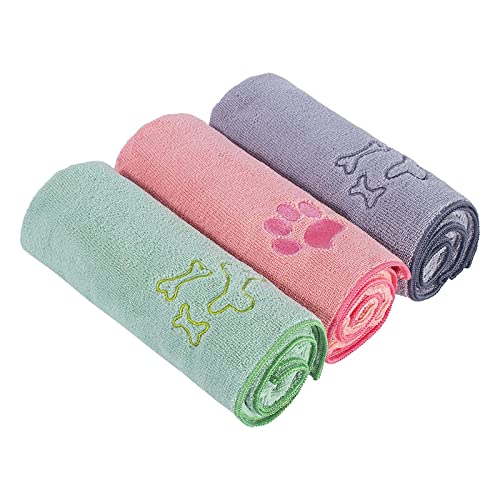 SUMEINA Pet Grooming Towel Collection Absorbent Microfiber X-Large, 40x20, Embroidered Pack of 3