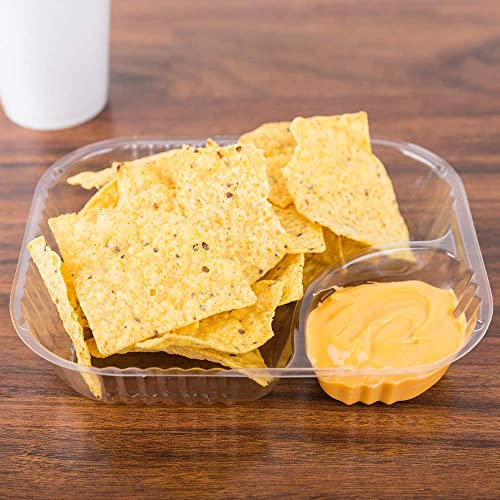 50 Plastic Nacho Trays Disposable | Large 6.5 X 5  20 oz Nacho Containers | Bulk Carnival Food Chips Container | 2 Compartment Concession Stand Trays | Clear Snack Bowls Plates Holder Party Supplies