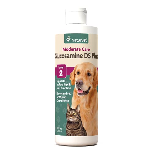 NaturVet Glucosamine DS Plus Hip & Joint Support Liquid Pet Supplement  Level 2 Moderate Care for Dogs & Cats  Includes Glucosamine, MSM, Chondroitin  8 Oz.