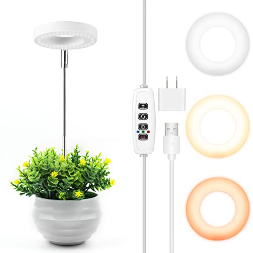 Grow Light Halo,48 LED 3000-6500K Full Spectrum Plant Light for Indoor Plants,Height Adjustable Ring Growing Lamp with Auto On/Off Timer 3/9/12H,5V 10 Dimmable Brightness,Ideal for Small Plants