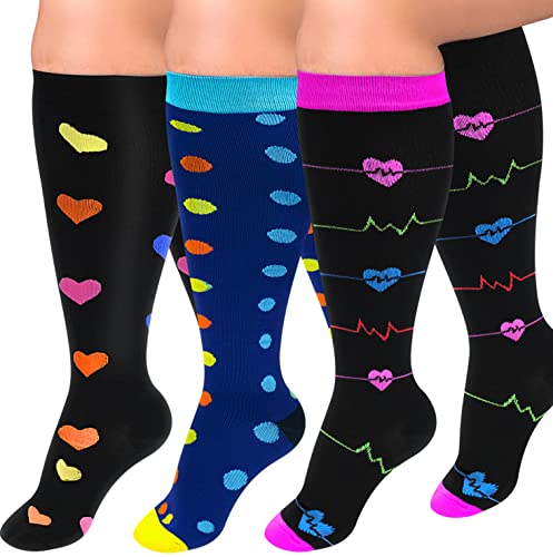 3 Pairs Plus Size Compression Socks for Women and Men Wide Calf 20-30mmhg Extra Large Knee High Support for Circulation