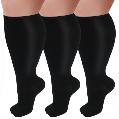 3 Pairs Plus Size Compression Socks for Women and Men Wide Calf 20-30mmhg Extra Large Knee High Support for Circulation