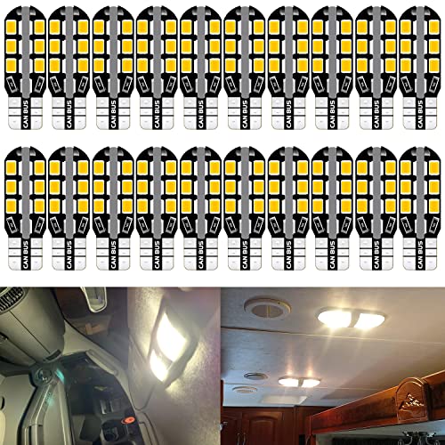 UNXMRFF - 921 922 912 RV Interior LED Light Bulbs Super Bright 24-SMD Warm White, T10 194 LED Bulb Replacement 12V Car Dome Map lights, RV Light, Trailer Boat Motorhome camper light bulbs, Pack of 20