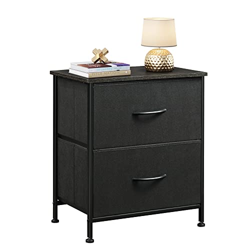 WLIVE Nightstand, 2 Drawer Dresser for Bedroom, Small Dresser with 2 Drawers, Bedside Furniture, Night Stand, End Table with Fabric Bins for Bedroom, Closet, Nursery, College Dorm, Charcoal Black